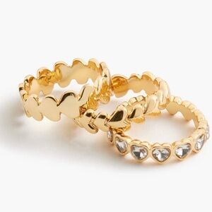 J. Crew Gold Heart Stackable Rings with Clear Stones